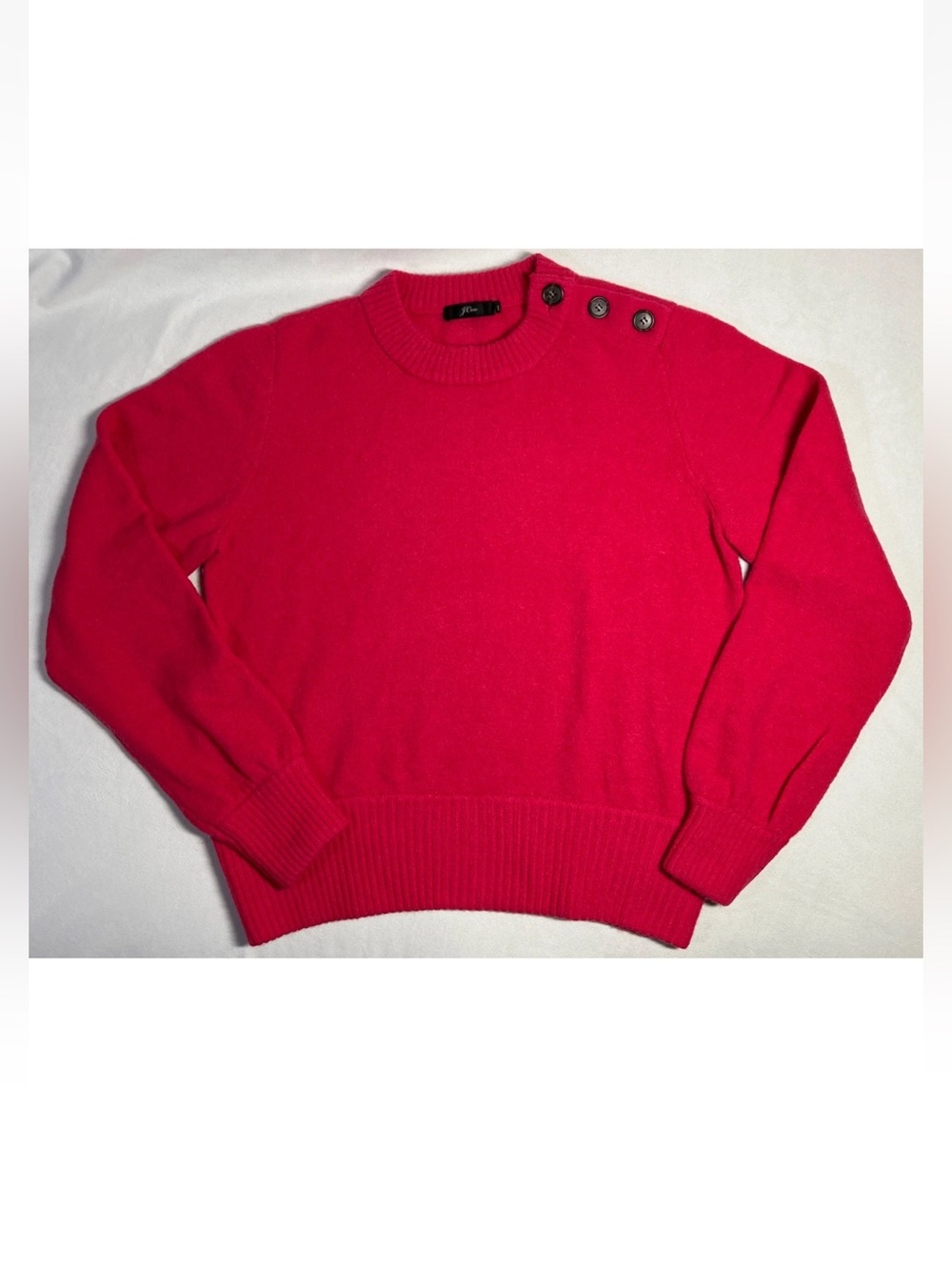 J.Crew Supersoft Yarn Button Shoulder Crewneck Sweater Pink Red